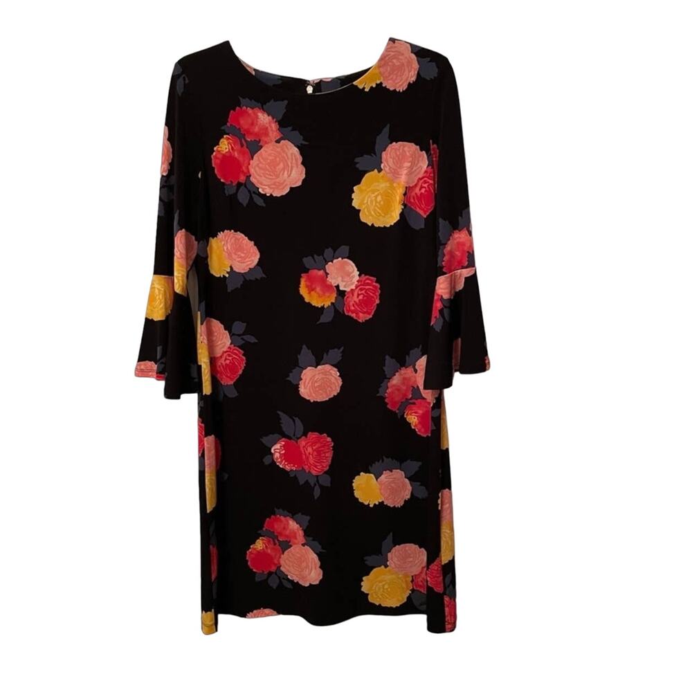 Tommy Hilfiger Black Floral Bell Sleeve Shift Dress Size 8